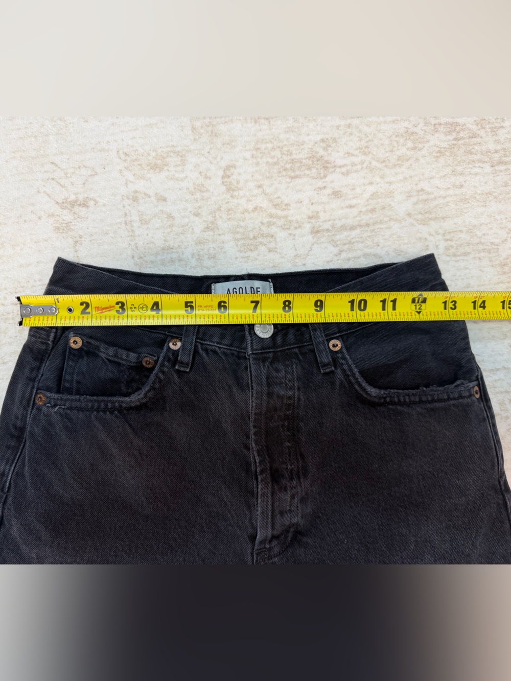 AGOLDE Riley High Rise Straight Crop Jeans 24 Black Washed Distressed Hem - Picture 9 of 12